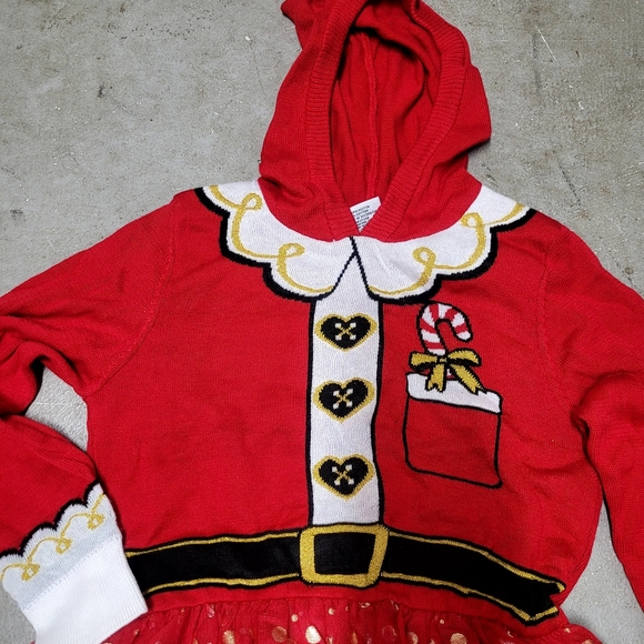 New! Girls' Christmas Santa Sweater Dress - Red - Picture 5 of 12